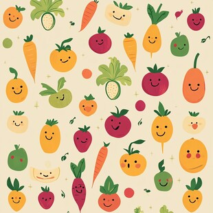 可爱笑脸蔬菜水果图案