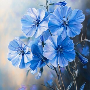 梦幻蓝色亚麻花插画