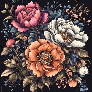 复古花卉插画 色彩斑斓花朵