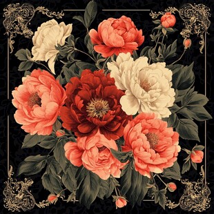 复古风牡丹花卉图案设计