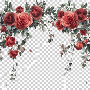 红玫瑰花卉装饰元素