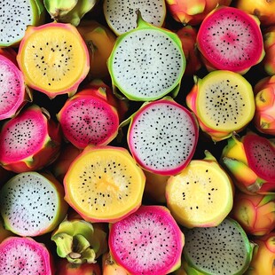 多彩火龙果切片特写