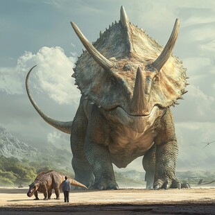 人兽对视 史前三角龙奇观