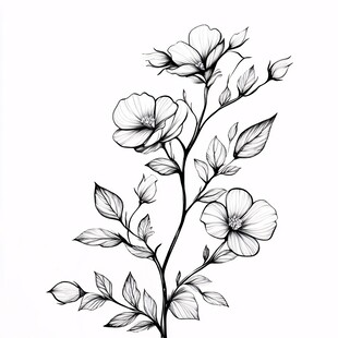 黑白花卉线条插画