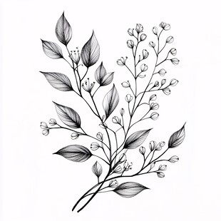 手绘植物枝叶花卉图案