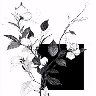 黑白花卉线描插画艺术