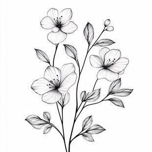 黑白花卉插画 线条优美