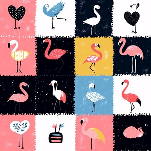 火烈鸟插画图案集合
