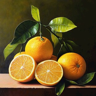 新鲜橙子摆拍 绿叶相伴