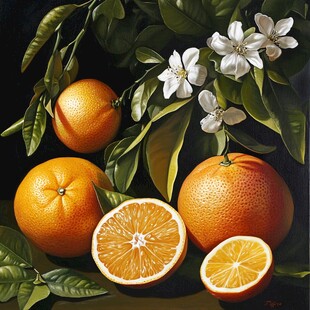橙香四溢的鲜果花卉静物