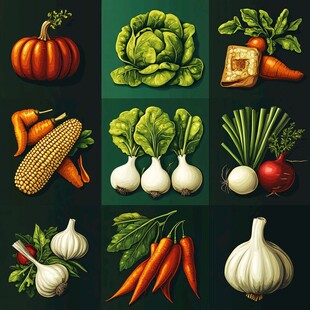 多样新鲜蔬菜插画集合