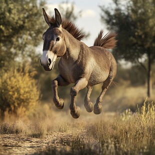 奔跑的驴子在旷野中