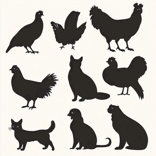 动物剪影集合 鸡猫姿态各异