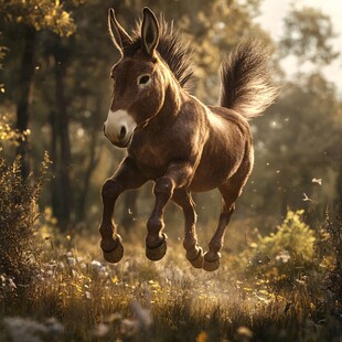 奔跑的棕色驴子