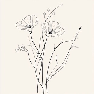 简约线条风两朵花卉插画