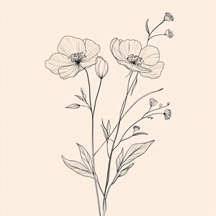 手绘线条花卉插画