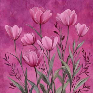 粉色郁金香花卉水彩插画