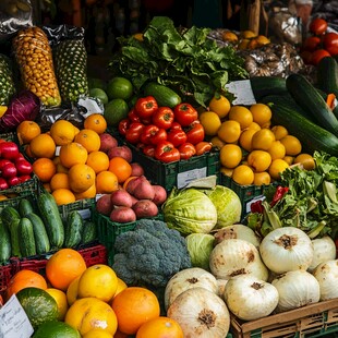 新鲜多彩的蔬果市场陈列