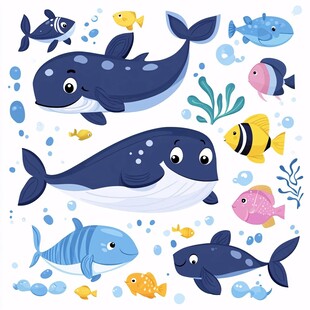 海洋动物卡通插画集合