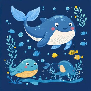 海底萌鲸与小鱼欢乐共游
