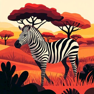 草原斑马漫步于黄昏美景