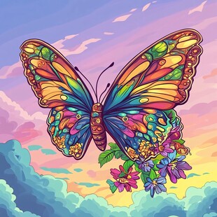 梦幻彩蝶伴繁花于天际