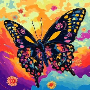 梦幻蝴蝶在缤纷花海飞舞