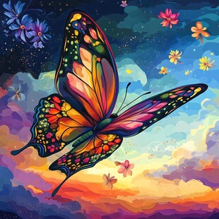 梦幻蝴蝶在绚烂天空飞舞