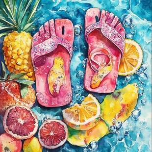 夏日果味拖鞋水彩画