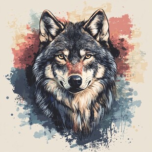 水彩风格狼的头部插画