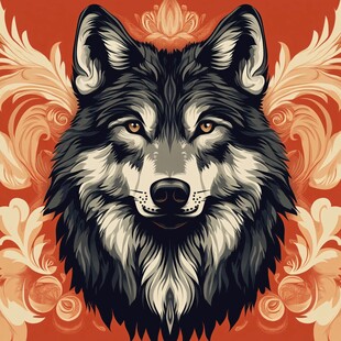 狼的华丽肖像 花卉背景