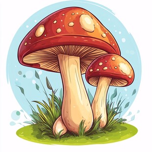 卡通风格的两株鲜艳蘑菇