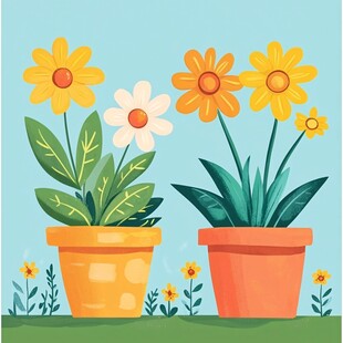 两盆花卉的清新插画