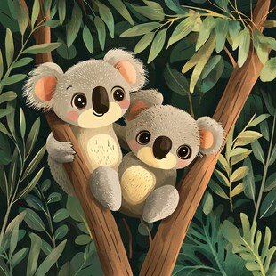 树上的可爱考拉母子