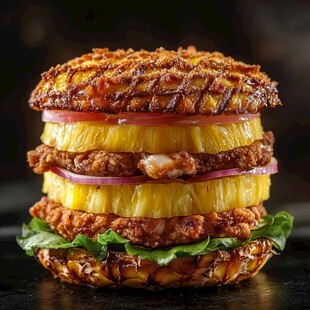 超厚凤梨鸡肉汉堡大赏