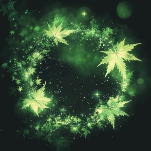 梦幻绿枫叶星空环绕图