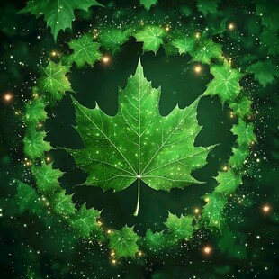 梦幻绿枫叶与星光环绕图景