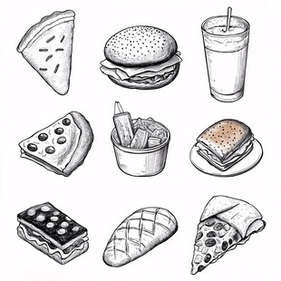 手绘美味快餐食品集合