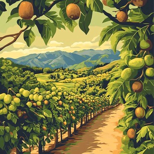 果园风光 果树与远山美景