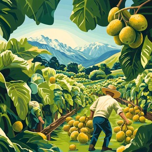 田园果农采摘丰收景象