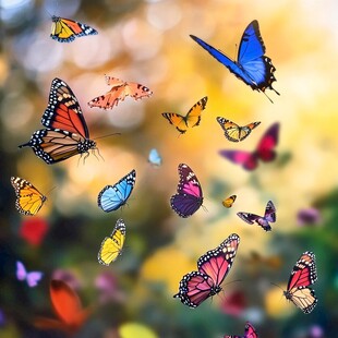 群蝶纷飞的梦幻自然景象