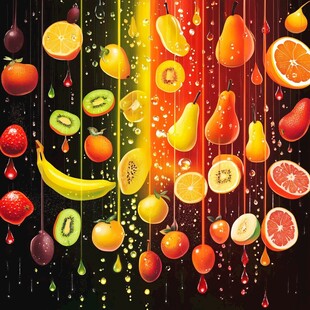 缤纷水果滴落的绚丽画面