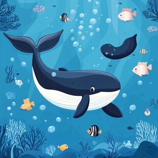 鲸鱼畅游的海底梦幻世界