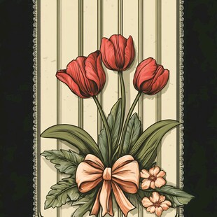 复古风红郁金香花卉插画