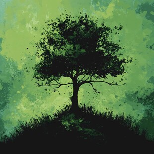 孤独之树 绿意背景剪影