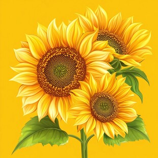 三朵灿烂向日葵插画