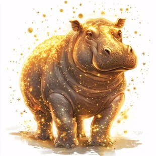 金色闪耀的奇幻河马形象