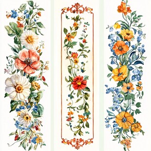 复古花卉垂直装饰图案设计