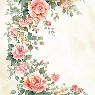 水彩粉玫瑰花卉边框图