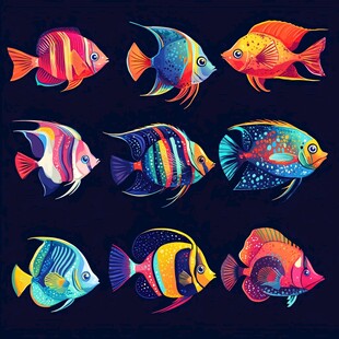 多彩梦幻热带鱼插画集合